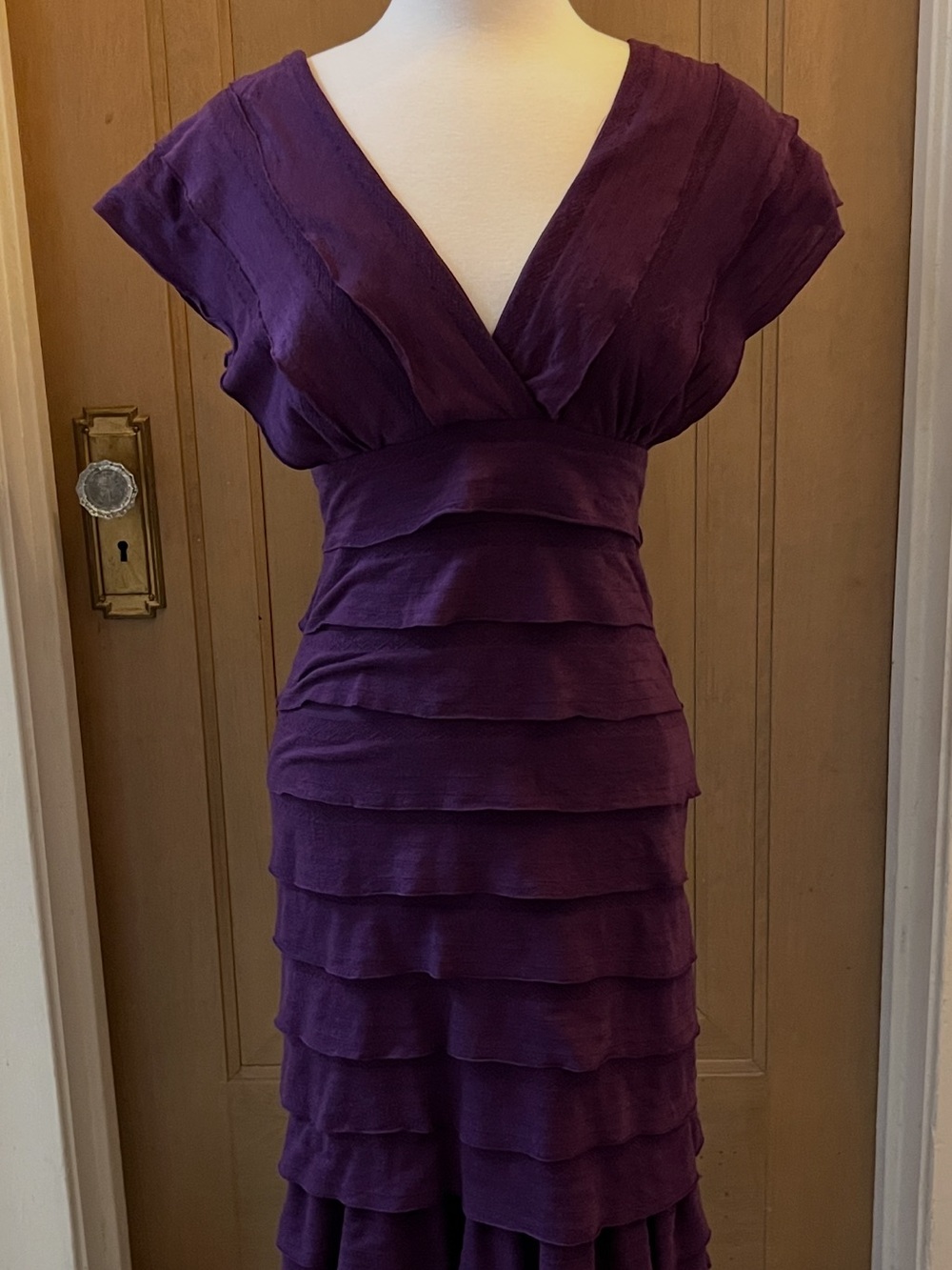 Max Studio Deep Purple Tiered V-Neck Midi Dress
